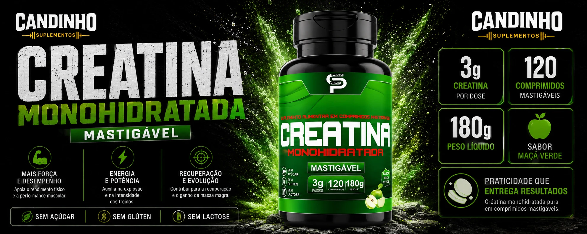 Destaque de Creatina Mastigável 120 Comprimidos | Strong Pharma