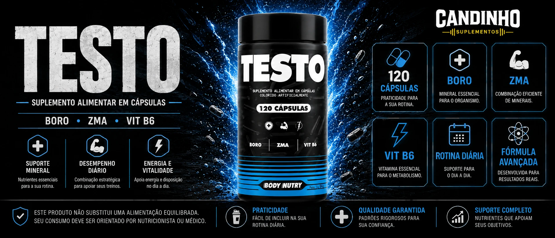 Destaque de Testo Blue 120 Cápsulas | Body Nutry