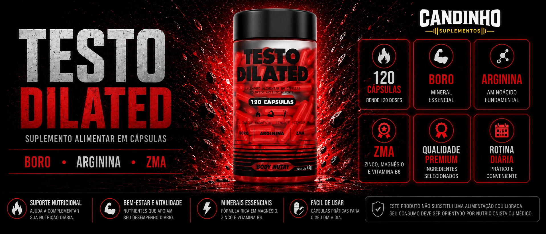 Destaque de Testo Dilated Red 120 Cápsulas | Body Nutry
