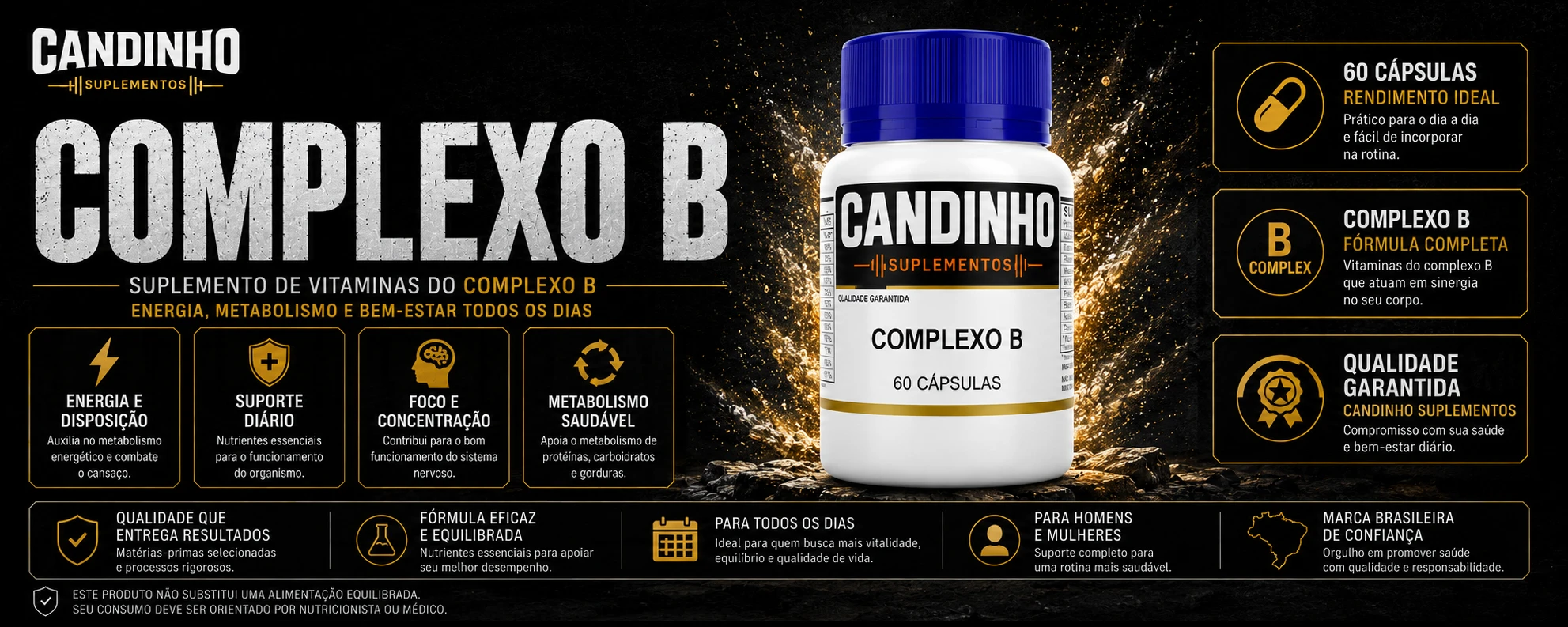 Destaque de Complexo B 60 Cápsulas | Ouro Pharma